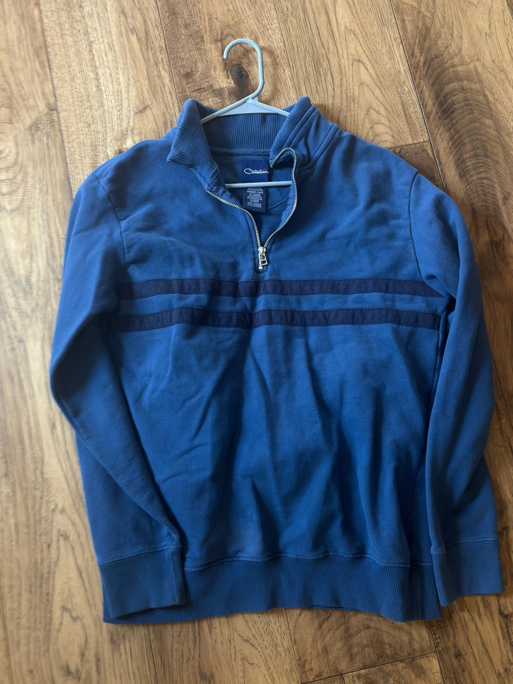 Catalina Blue Quarter-Zip Sweater with Navy Stripes